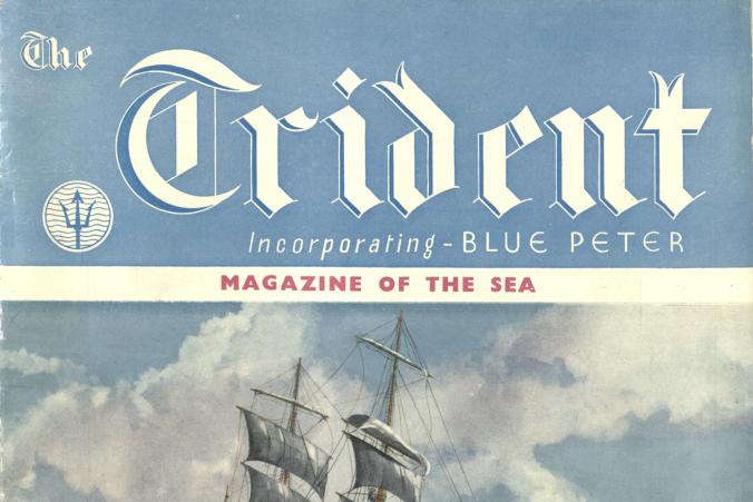 The cover of the magazine "The Trident", Vol. 9, Nr. 102, October 1947 with illustration of barque Killoran.