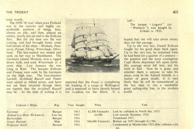 Nekrolog om Gustaf Erikson i tidskriften "The Trident" fortsätter, s. 4/4.