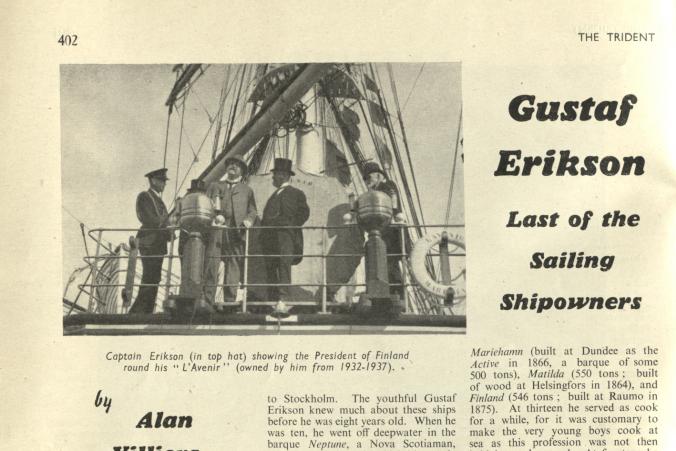 Gustaf Erikson's obituary in "The Trident", Vol. 9, Nr. 102, October 1947. p. 1/4