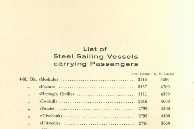 I broschuren finns en förteckning över de fartyg som tog passagerare.