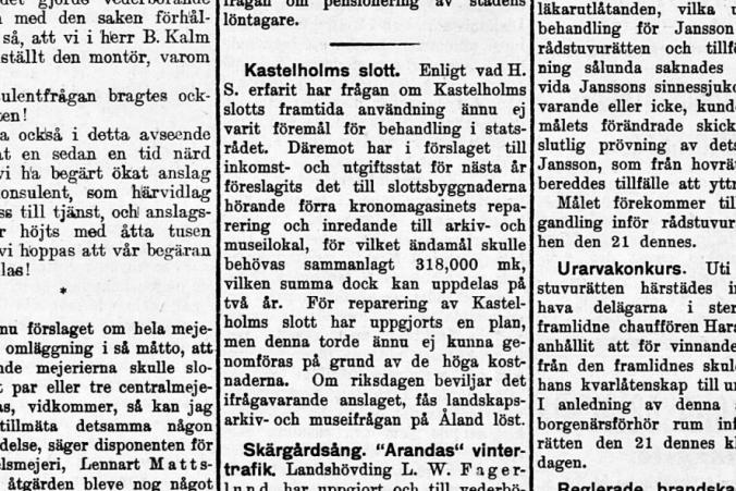 Artikel i Tidningen Åland den 19.10.1929.