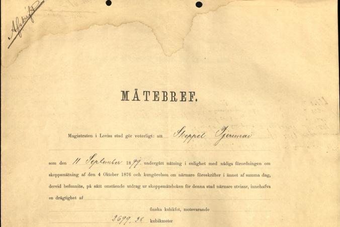 Mätebrev för Tjerimai den 23.9.1899, s. 1/2.