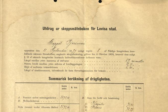 Measurement certificate for Tjerimai, dated September 23, 1899. p. 2/2.