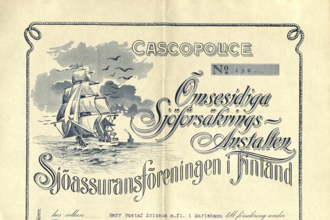 Försäkringsbrev för barkskeppet Tjerimai daterad den 15.12.1915.